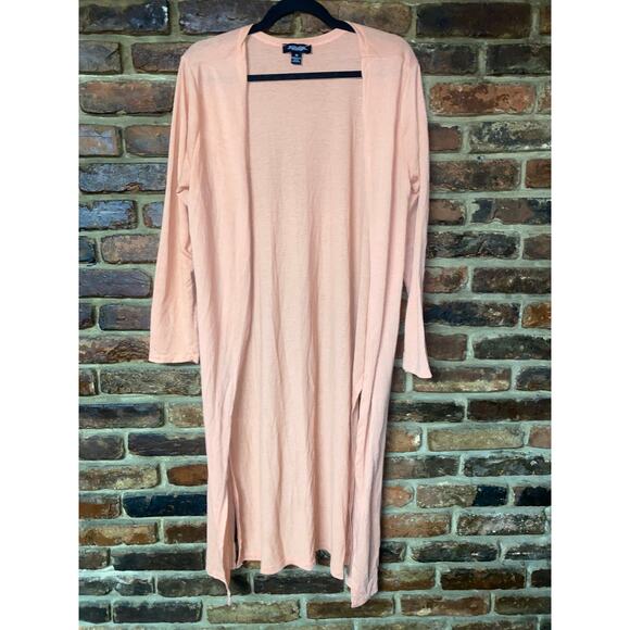 Rouge Peach Coral Orange Open Front Duster Cardigan Sweater Women's Size 1X - Picture 1 of 5